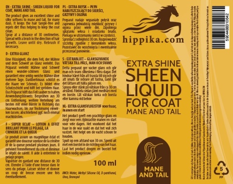 Hippika EXTRA BŁYSK – płyn nabłyszczający do sierści, grzywy i ogona 100 ml