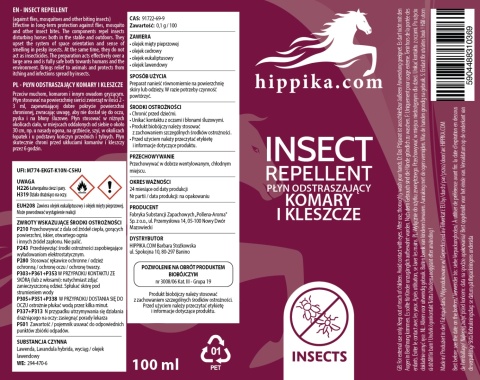 Hippika Płyn odstraszający komary i kleszcze dla koni 100 ml