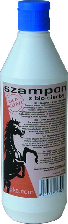 Szampon dla koni z Bio-siarką - Hippika 500ml - łagodzi, antyspetyczny Szampon dla koni z Bio-siarką - Hippika 500ml - łagodzi, antyspetyczny