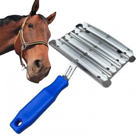 Zgrzebło metalowe 8-rzędowe dla koni, bydła, usuwa martwą sierść, grooming