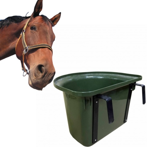 Żłób plastikowy poidło (karmidło) z zaczepami oliwkowy dla koni źrebiąt15 l