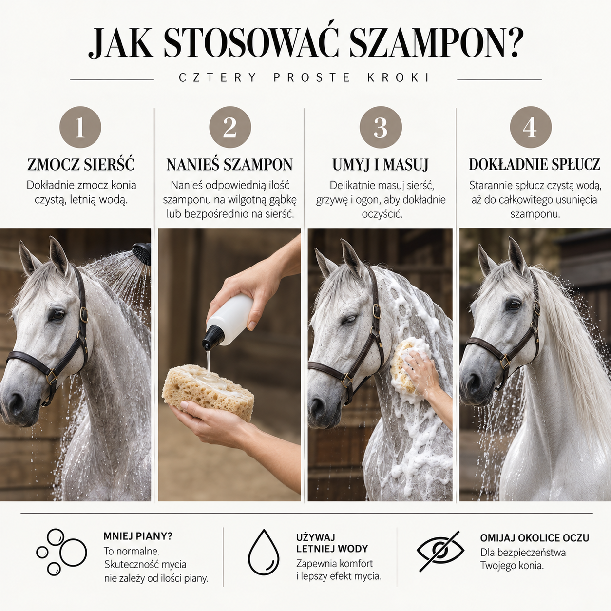 Jak stosować szampon Hippika – instrukcja mycia konia